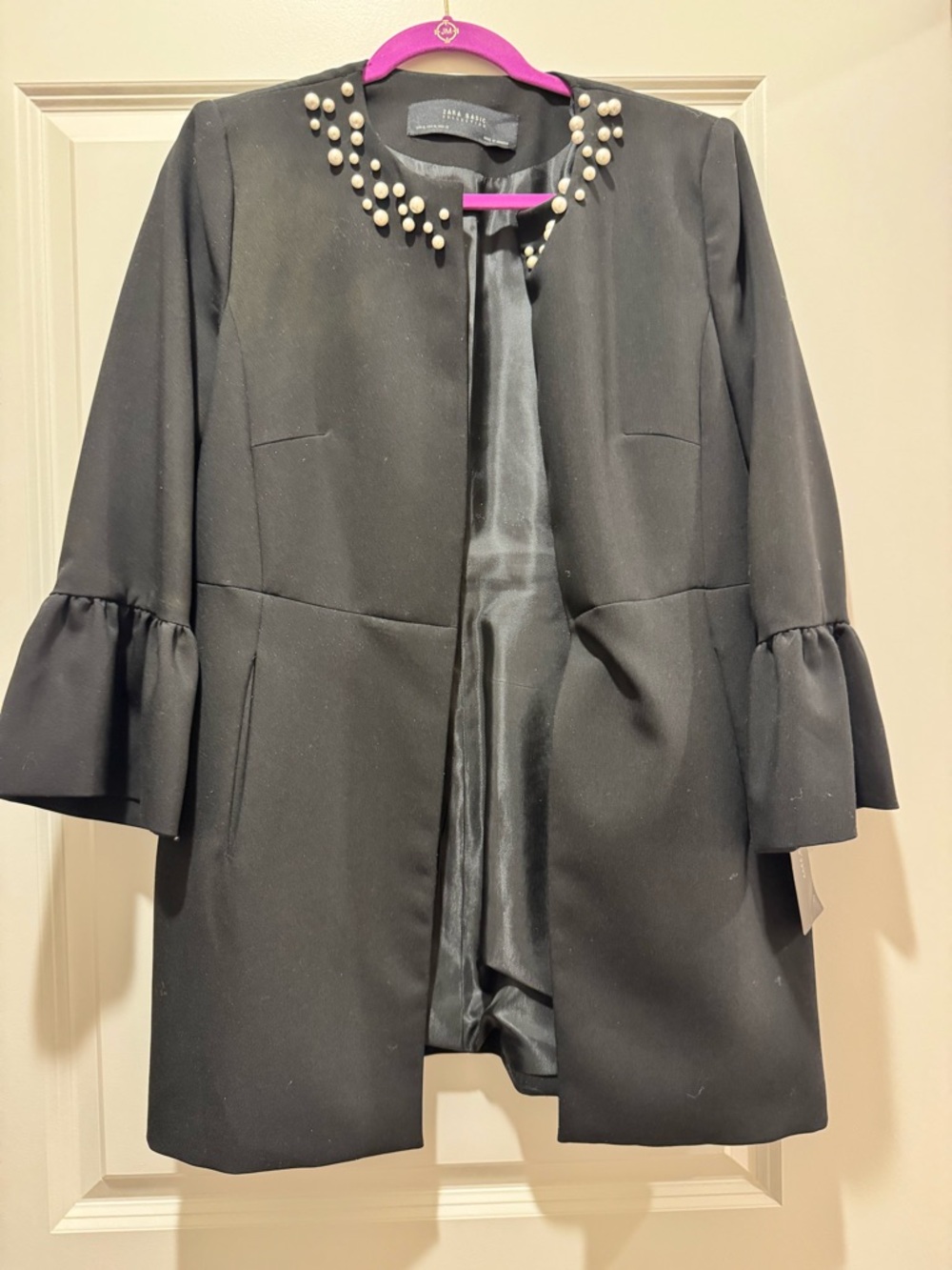 Zara Black Blazer with Pearl-Collar and Flounce Sleeves